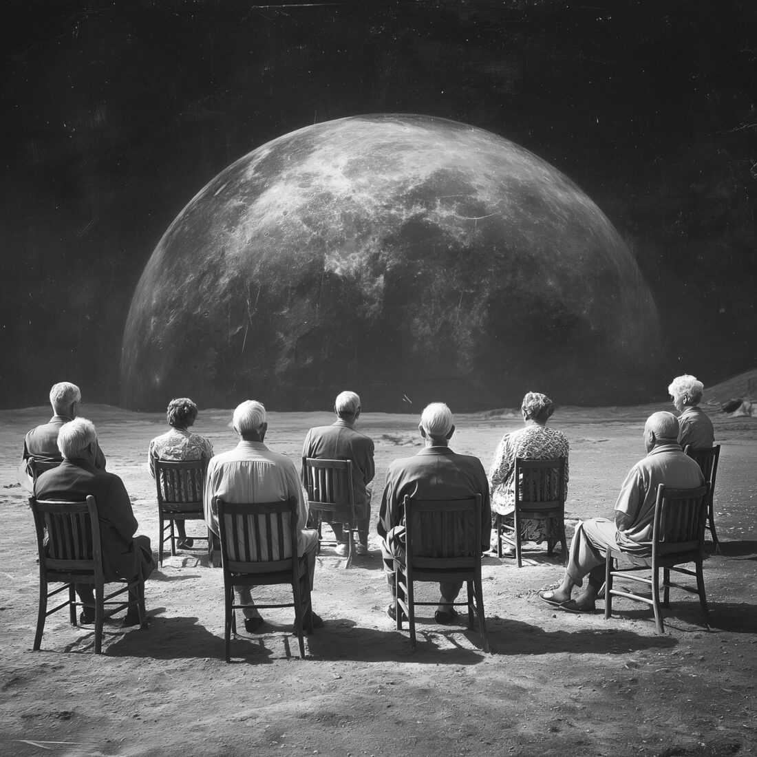 Anziani che guardano il pianeta terra dallo spazio