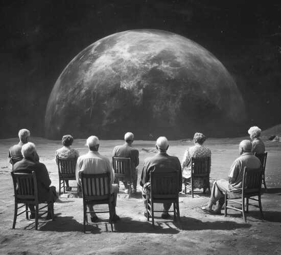 Anziani che guardano il pianeta terra dallo spazio