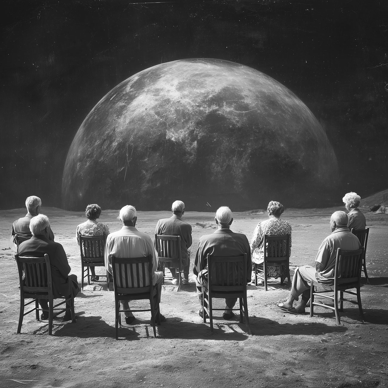 Anziani che guardano il pianeta terra dallo spazio